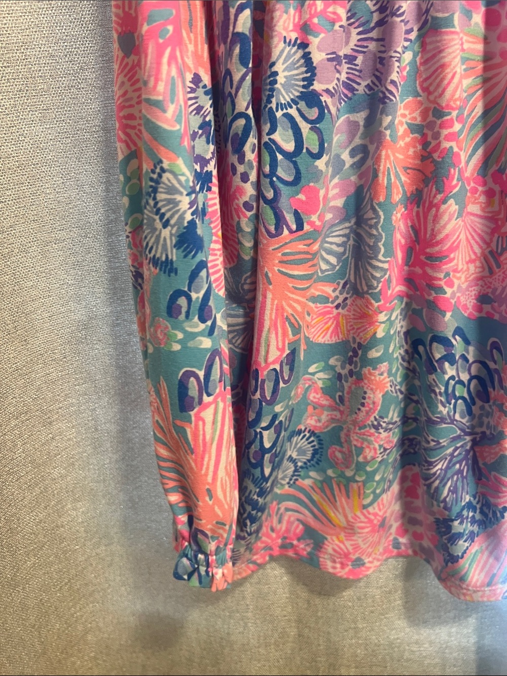 Lilly Pulitzer Floral V-Neck Peplum Blouse in Pink & Teal - Picture 4 of 5